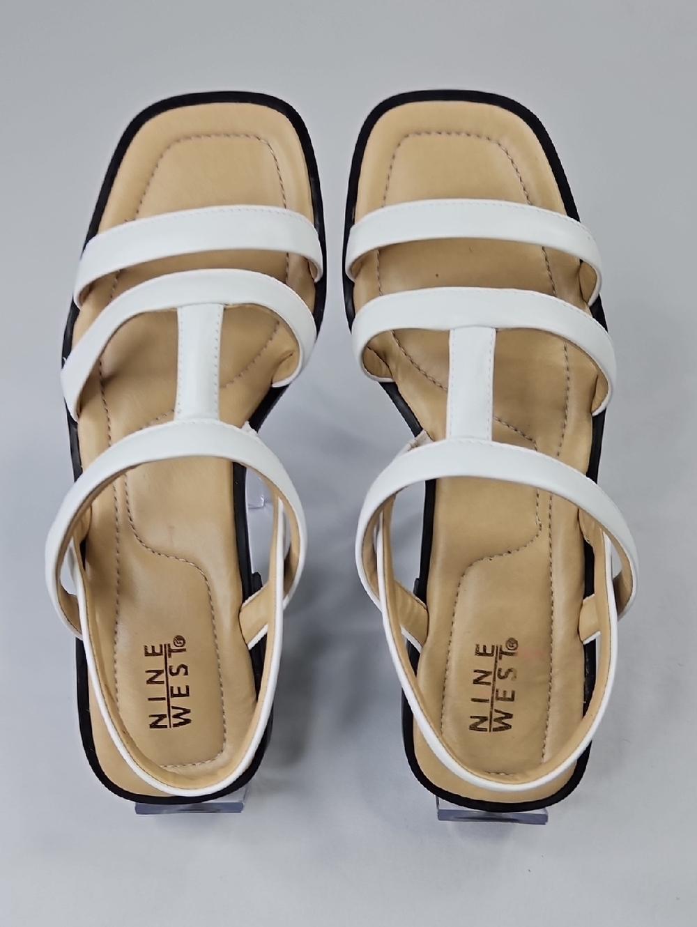 Nine West Beckford Strappy Block Heel White Sandals Size 8.5